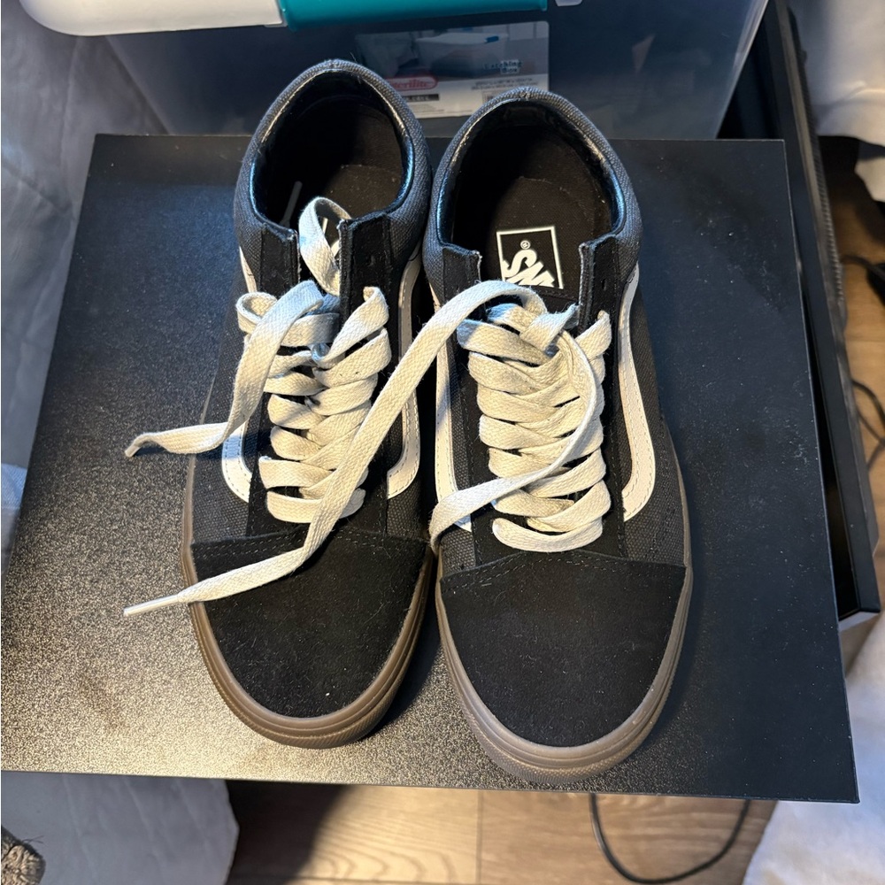 Vans Black and White Canvas Sneakers 8